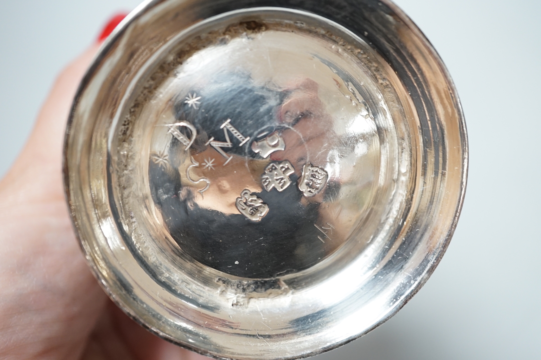 A George III silver baluster mug, Shaw & Priest, London, 1750, 92mm, 5.7oz.